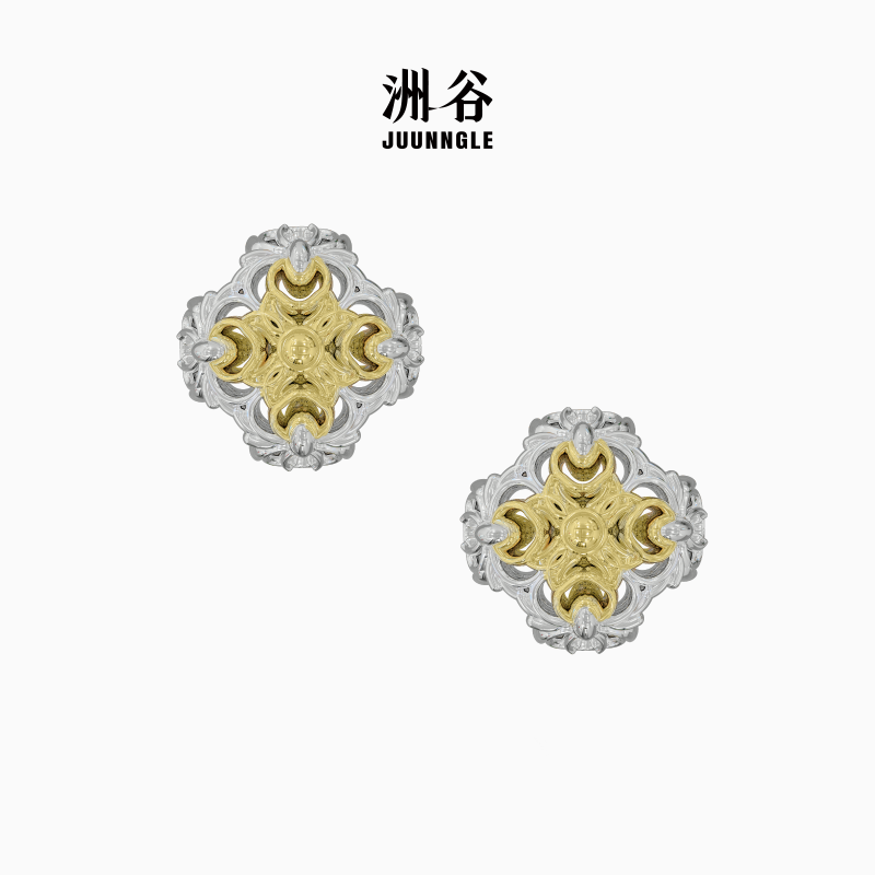 Cross Magnolia perforated stud earrings