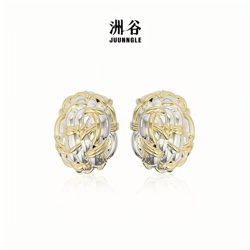Tweeds oval stud earrings